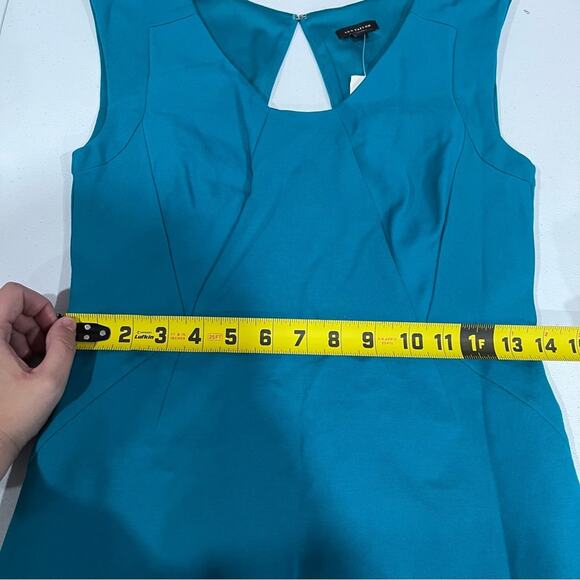 NWT Ann Taylor Womens Career Sleeveless Teal Ponte Knit Sheath Dress Open Back - Picture 8 of 9